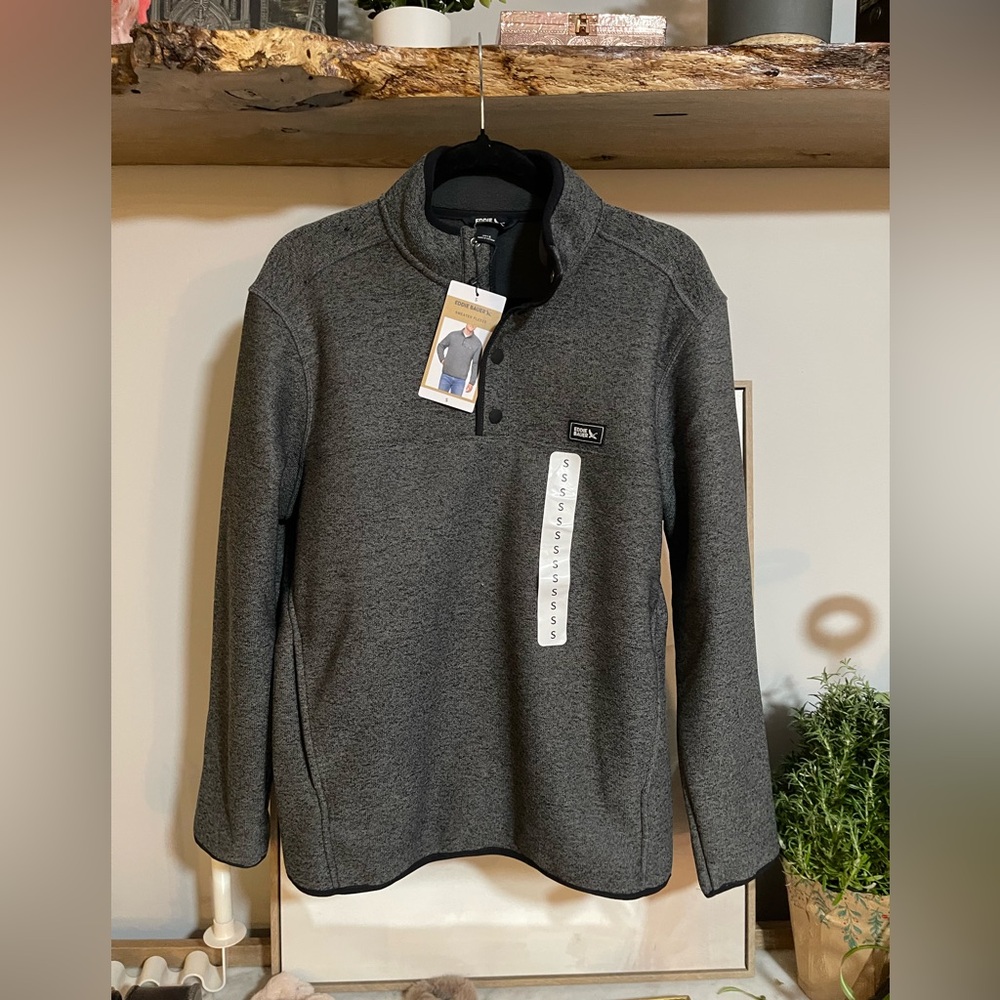 NWT Eddie Bauer Men's Charcoal Quarter Snap Sweater with Kangaroo Pocket